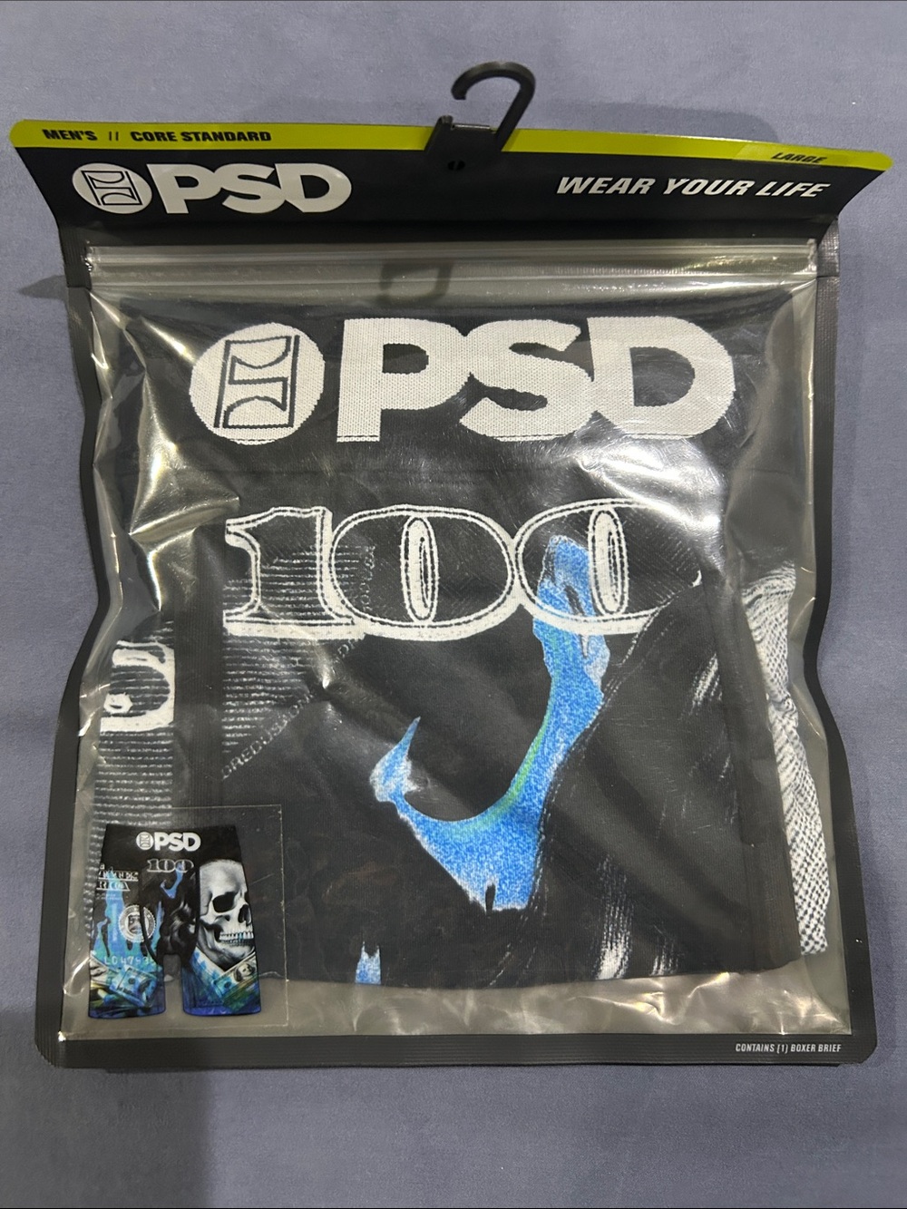 PSD Goblin Loot Black Boxer Briefs with White Logo and Blue Graphic